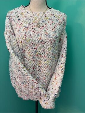 SHEIN Cozy White Confetti Knit Sweater - Multicolor Speckle